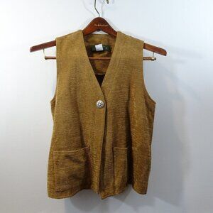 Vintage ORVIS Mustard Yellow Tan Chenille Vest Size S Boxy Loose Fitting Lagenlo